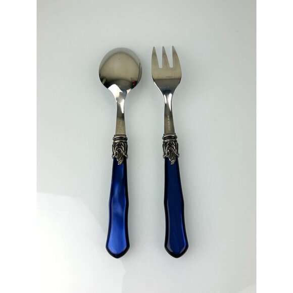 INOX Napoleon 18/10 Made in Italy Blue Stainless Steel Serving Spoon & Fork 9.5" - Picture 8 of 15